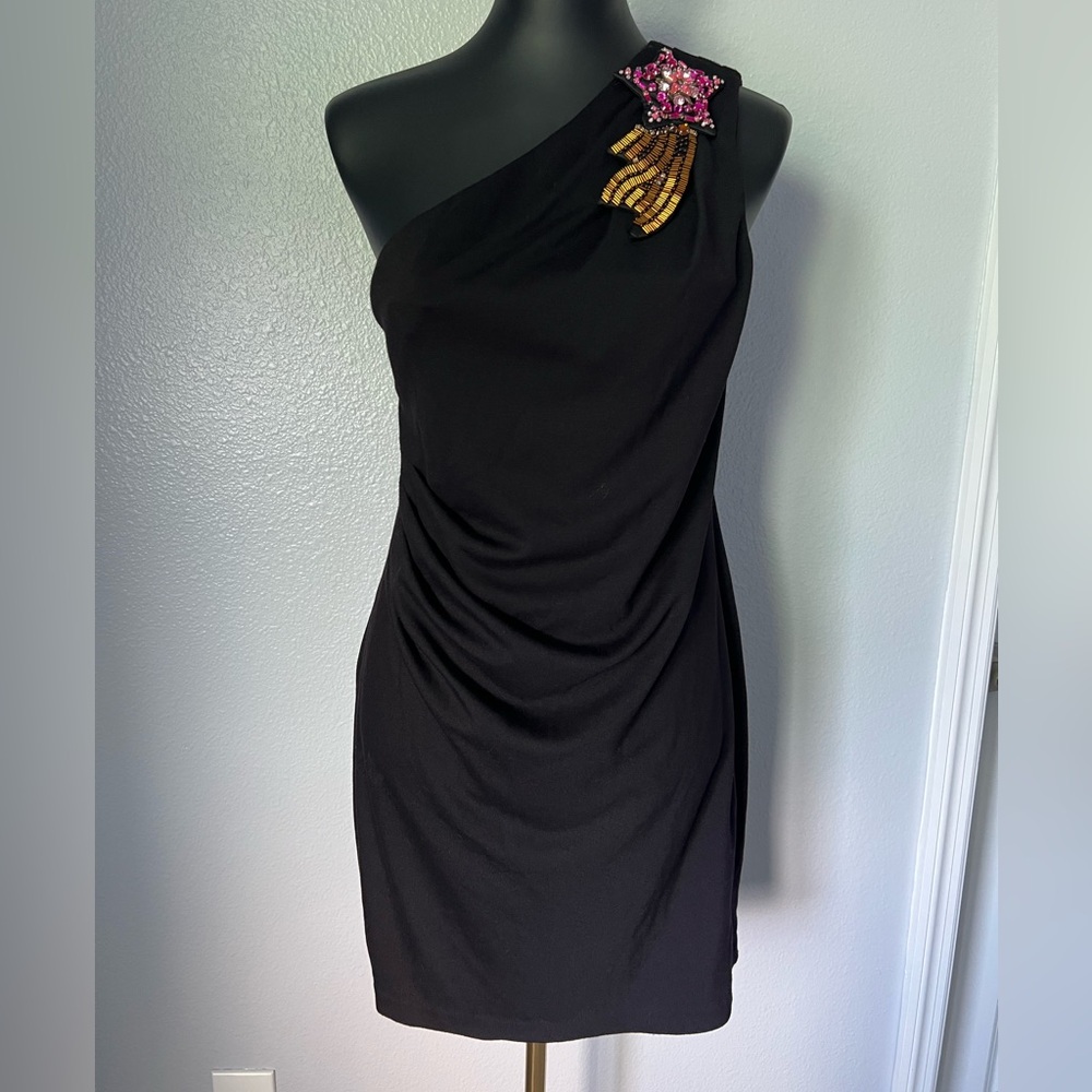 Matthew Williamson for Macys Black One-Shoulder Beaded Embellishment Dress
